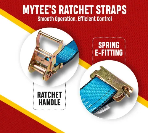 Vista 2 de Mytee Products Correas de Riel E de 2'' x 20' con Herrajes E de Resorte - Correas de Trinquete Azul Etrack con Resistencia de Rotura de Servicio