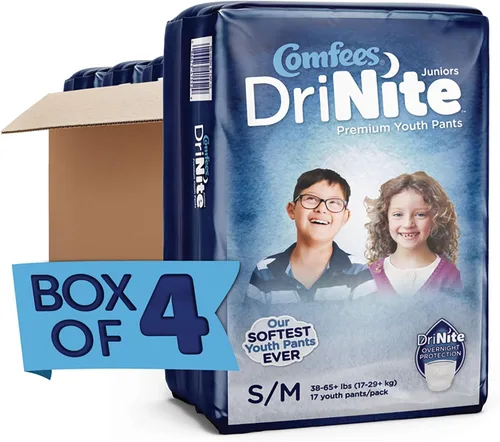Vista 8 de Comfees DriNite - Pantalones juveniles pequeños, medianos, 68 unidades Ropa interior absorbente juvenil, unisex, sin cierre con costuras