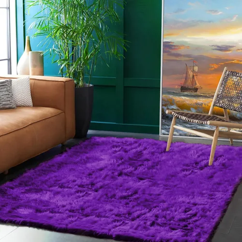 Vista 63 de Goolela Alfombra esponjosa de piel sintética para dormitorio, color marrón claro beige, 2 x 3 pies, alfombra de piel de oveja peluda y difusa