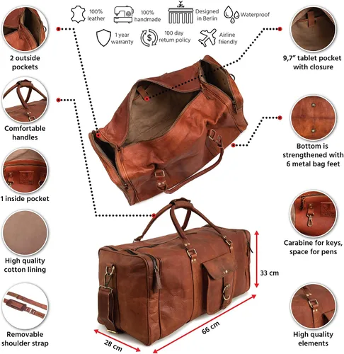 Vista 2 de Berliner Bags Bolsa de lona de cuero vintage New York para viajes o el gimnasio, bolsa de noche para hombres y mujeres, Marrón XXL, Vintage