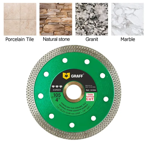 Vista 4 de GRAFF Hoja de diamante súper fina de porcelana y cerámica de 4 pulgadas, rueda de corte de diamante para azulejos duros, cerámica, piedra natural