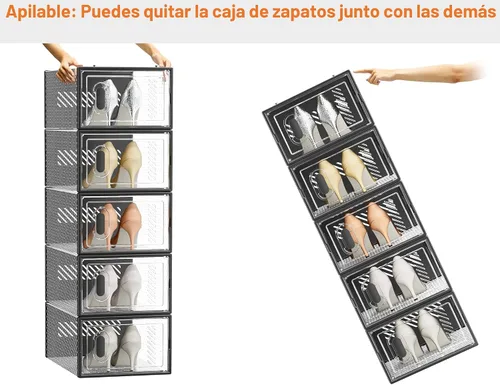 Vista 6 de SIMPDIY Almacenamiento de zapatos, paquete de 12 organizadores de zapatos para armario, cajas de zapatos apilables de plástico transparente con Negro