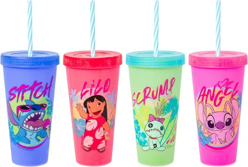 Vista 28 de Silver Buffalo Care Bears Corazones y Estrellas Juego de 4 Vasos de Plástico Cambian de Color con Popotes de Espiral Arcoíris con Tenderheart