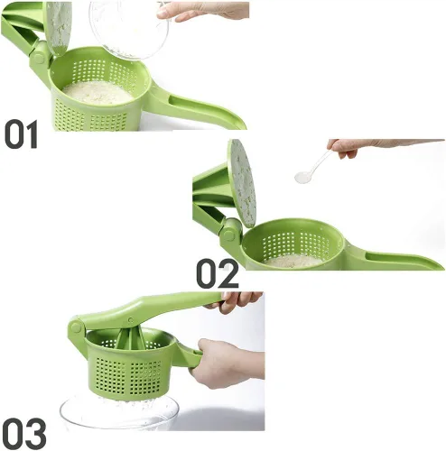 Vista 2 de Spinner - Exprimidor creativo de verduras para apretar frutas, herramienta de deshidratación de presión manual para cocina, comedor (verde)