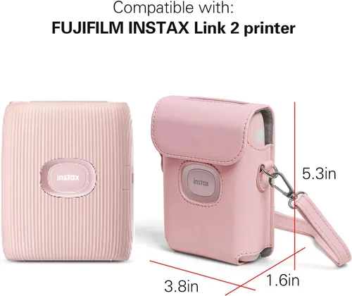 Vista 2 de MIni Link 2 - Funda de piel sintética para impresora Fujifilm Instax Mini Link 2 con correa de hombro ajustable Rosado