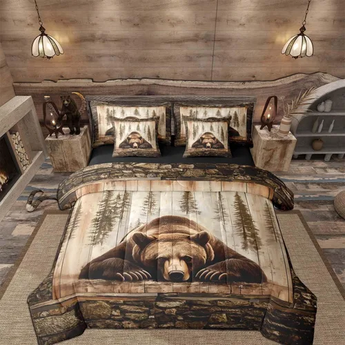 Vista 58 de Feelyou Juego de edredón de ciervo con sábanas – Tamaño Queen 7 piezas Juego de ropa de cama infantil de caza rústica – Cama de ciervo de cabaña