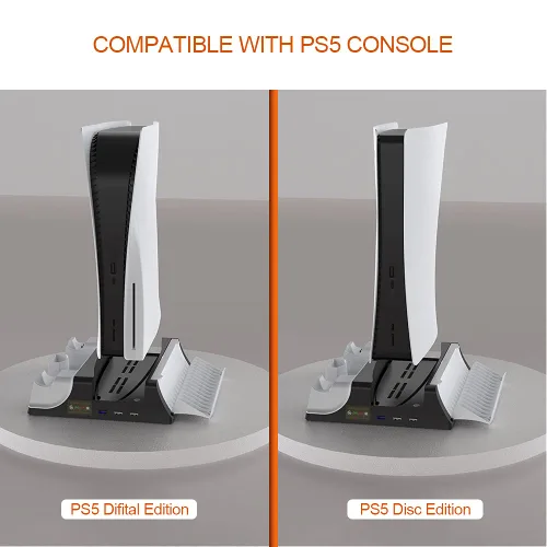 Vista 5 de PS5 Vertical Stand with Cooling Fan and Dual Controller Charger Station for Playstation 5 PS5 Console,JOYTORN PS5 Charging Dock Station with Headset