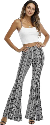 Vista 5 de WSPLYSPJY Pantalones Palazzo acampanados con estampado elástico para mujer