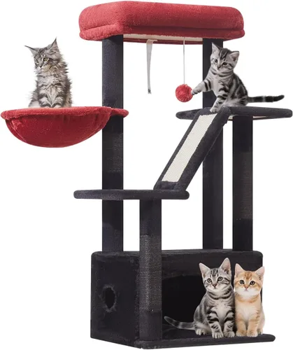 Vista 14 de Taoqimiao - Árbol para gatos, torre de 38.5 pulgadas para gatos de interior, adecuada para gatitos con lujoso condominio para gatos con cestas