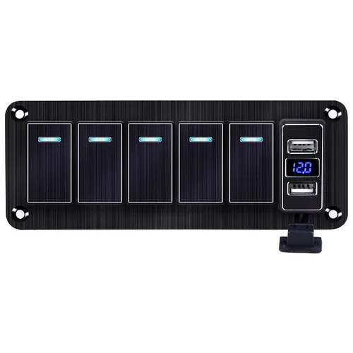 Vista 21 de Panel de interruptor basculante de aluminio de 2 vías, impermeable, precableado con retroiluminación azul, interruptor de palanca