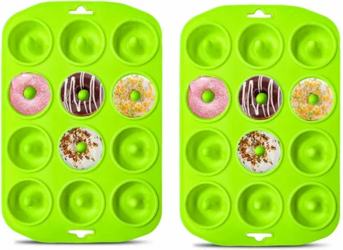 Vista 9 de Moldes de silicona para donas, mini moldes de silicona para hornear sabrosas rosquillas, bagels, cakecups y más (2 azul)