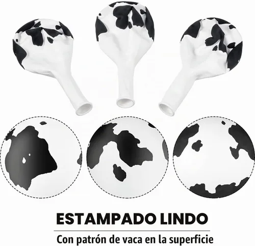 Vista 3 de Gejoy 24 globos de látex divertidos de vaca con estampado de vaca para decoración de fiesta de cumpleaños en blanco y negro