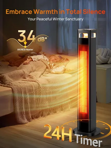 Vista 8 de Calentadores de espacio AKIRES para uso en interiores, calentador de habitación de 1500W para habitación grande con termostato, oscilación de 120°
