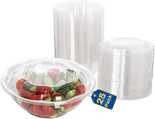 Vista 11 de Ensaladeras desechables de plástico con tapas herméticas, ideales para preparación de comidas, comida para llevar, catering, fiestas, picnics