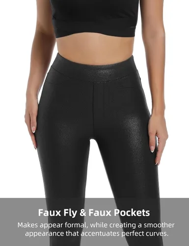 Vista 4 de HARTPOR Leggings de piel sintética para mujer de 25 pulgadas, pantalones de cuero de cintura alta, pantalones de cuero elásticos al tobillo