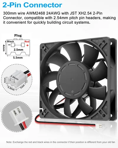 Vista 5 de GDSTIME Ventilador de caja de 4.724 in, alta presión de aire de 4.724 in x 0.984 in, 12 V CC, ventilador de enfriamiento sin escobillas 2 pines