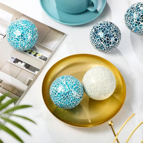 Vista 3 de Vesici 6 bolas de mosaico decorativas para cuencos, bolas de vidrio de mosaico, esferas decorativas de mesa para sala de estar, centro de mesa