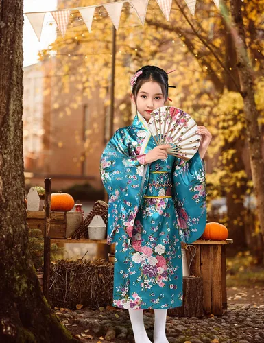 Vista 5 de Vestido kimono japonés para niñas, disfraz de anime, cosplay, Halloween, bata elegante