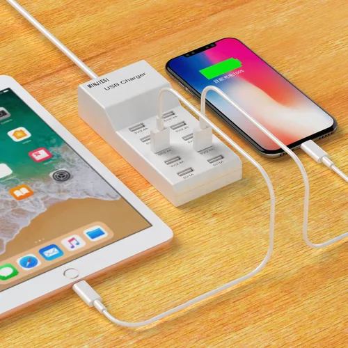 Vista 7 de Estaciones de carga USB 50w10A 10 puertos múltiples bloque de carga/tira USB de alimentación para iPhone, Android, smartphone, tableta, reloj