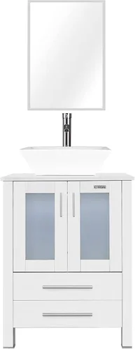 Vista 30 de eclife Armario de tocador de baño moderno de 18 pulgadas con lavabo Redondel negro