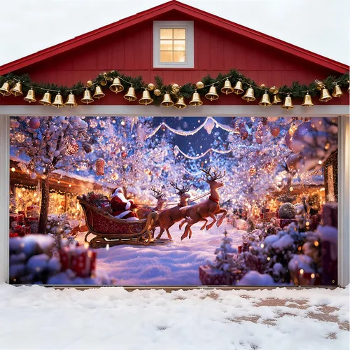 Vista 12 de Cubierta Navideña para Puerta de Garaje, 6 x 13 pies Animales Lindos del Bosque Invernal Zorro, Decoración Navideña para Porche y Patio Exterior