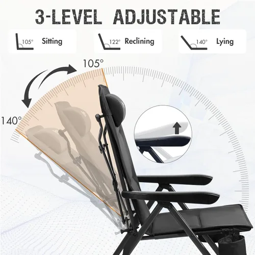 Vista 3 de Portal Silla reclinable de campamento con respaldo ajustable plegable para adultos, portátil, respaldo alto, de gran tamaño, 350 libras (negro)