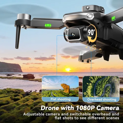 Vista 2 de Drone with Camera for Adults 1080P, Brushless Motor Drone with 3 Batteries, Optical Flow Hold, Obstacle Avoidance, Follow Me Mode, 90° Adjustable