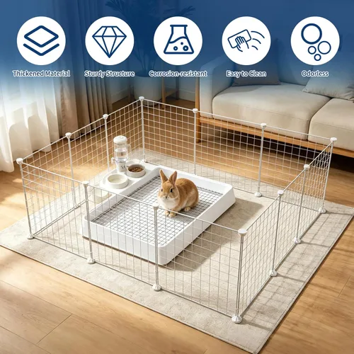 Vista 6 de FHTONGE Bandeja de arena para jaula con agujeros de rejilla de acero, rectangula caja de arena para conejos, inodoro para mascotas, para rata