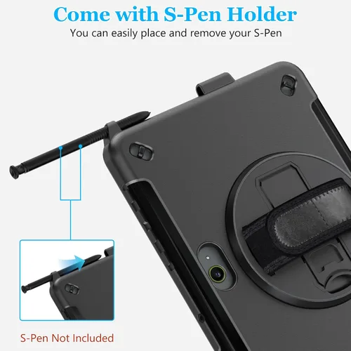 Vista 7 de Funda para Galaxy Tab Active 5 Pro 2025/4 Pro 2022/2019 de 10.1 Pulgadas: TPU con Soporte - Protector de Pantalla - Correa de Mano - Correa de Negro