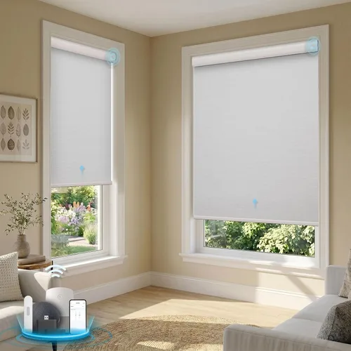 Vista 10 de Persianas automáticas motorizadas de 23 pulgadas de ancho, persianas enrollables inalámbricas con control remoto para dormitorio, sala de estar