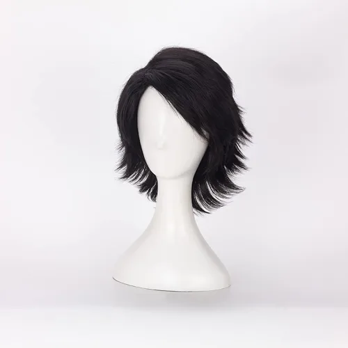 Vista 3 de REYHS Peluca de anime L Lawliet Cosplay para notas de muerte, peluca corta negra, peluca de disfraz de Halloween, para Halloween, fiesta
