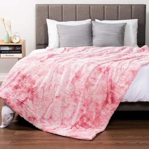 Vista 12 de PAVILIA - Manta de piel sintética reversible con diseño tie-dye color negro, suave, mullida y cálida, mantas y cobijas de sherpa para cama, manta