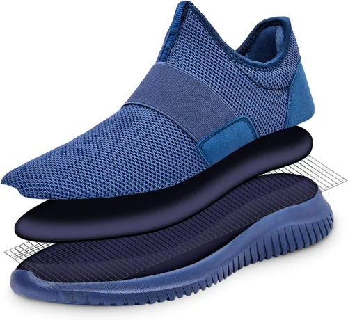 Vista 2 de QANSI - Tenis para hombre sin cordones, ligeros, para correr, caminar, gimnasio