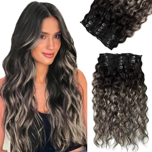 Vista 9 de Extensiones de cabello humano real con clip, de 12 pulgadas, para mujer, color rubio plateado, balayage, 2.47 oz, 7