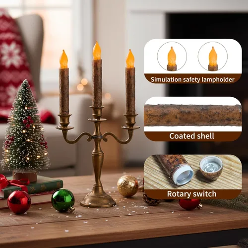 Vista 4 de 6PCS Primitive Taper Candle with Timer Remote Control,Real Wax Hand Dipped Rustic Flameless Candles Battery Operated for Halloween Christmas Country