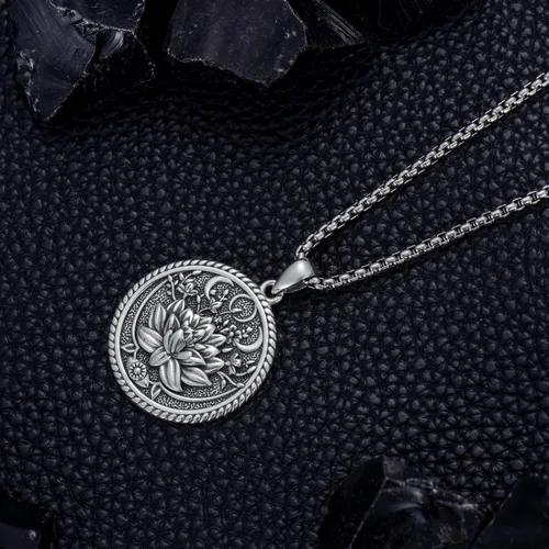 Vista 6 de Seiyang Collar de budismo de plata de ley 925 Om Lotus colgante de joyería para hombres y mujeres con cadena Rolo de 0.098 in 22+2 pulgadas