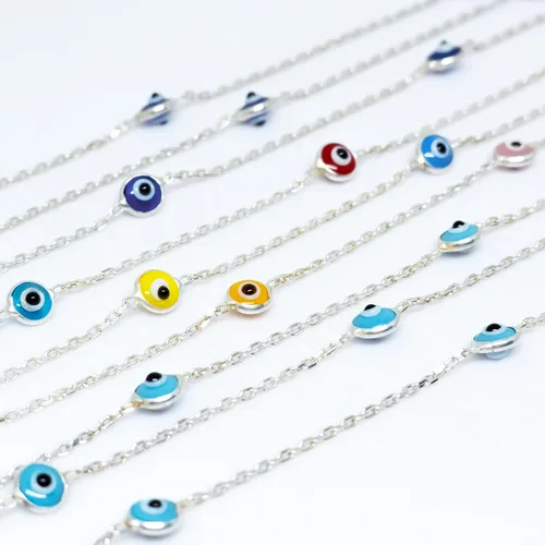 Vista 9 de Pulseras de plata de ley 925 con protección de cadena de triple capa, pulsera azul Ojo Turco para mujer, joyería bohemia delicada para mujer