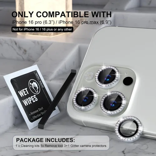 Vista 393 de Choiche Compatible para iPhone 16 Pro/iPhone 16 Pro Max Protector de Lente de Cámara, Vidrio Templado 9H Protector de Pantalla de Cubierta de Cámara