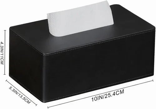 Vista 9 de Funda rectangular para caja de pañuelos de 9.8 pulgadas de largo x 5.3 pulgadas de ancho x 4.3 pulgadas de alto, moderno y refinado de piel Negro