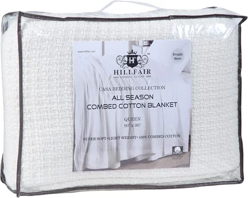 Vista 3 de HILLFAIR Manta 100% algodón peinado, manta de cama Twin XL, suave, acogedora, cálida, mantas multipropósito para decoración del hogar de lujo, 66 x