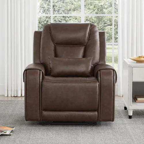 Vista 2 de CHITA Silla reclinable eléctrica para personas mayores con masaje y calor, silla reclinable grande de piel auténtica con soportes para tazas