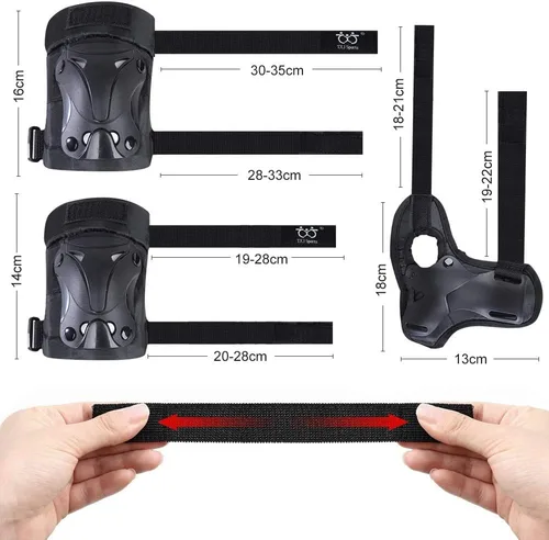 Vista 6 de Rodilleras y coderas para niños y jóvenes con protectores de muñeca, equipo de protección para patinaje, patinaje, ciclismo, scooter y deportes Negro