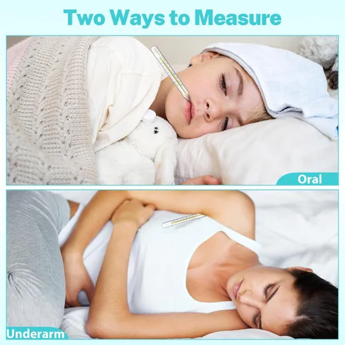 Vista 9 de MAGICLULU 3 unidades de temperatura oral de vidrio para adultos y niños, indicador preciso de fiebre de las axilas de doble escala ℃ y ℉ con funda