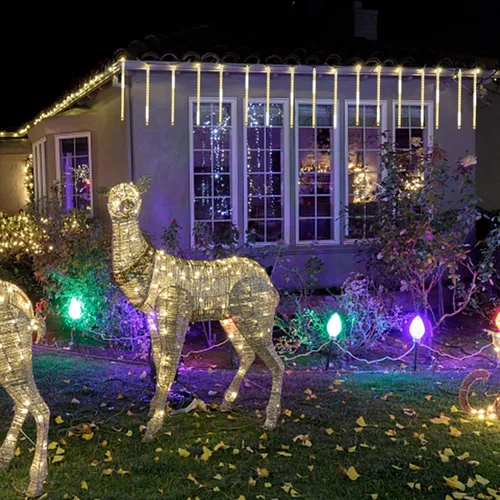 Vista 6 de LJLNION Luces de Lluvia de Meteoros, Luces de Navidad de Carámbanos para Exteriores de 12 Pulgadas, 8 Tubos 288 LED Luces de Carámbano Luz de Nieve