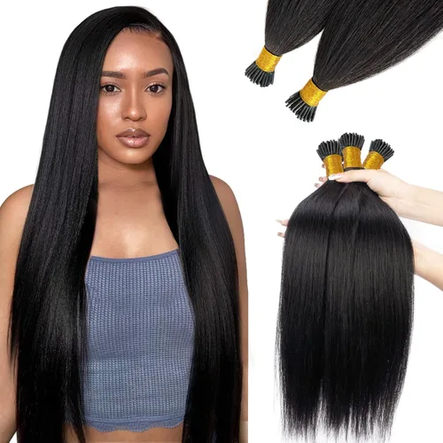 Vista 13 de Extensiones de Cabello Micro Link Negro Extensiones de Cabello Micro Loop Cabello Humano Real Paquetes Sin Trama Fusión Fría 50s 50g #1 Negro M#Jet