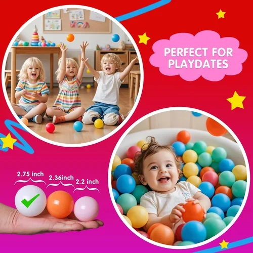 Vista 5 de Realhaha Large Plastic Balls for Ball Pit Kid Playball 50/100count 2.76inch Large Ball Pit Balls for Baby Kids Non Toxic Crushproof Bpa-free