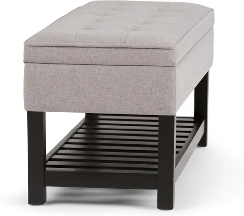 Vista 9 de SIMPLIHOME Cosmopolitan - Otomana rectangular con aspecto de lino de 44 pulgadas de ancho, color gris nube