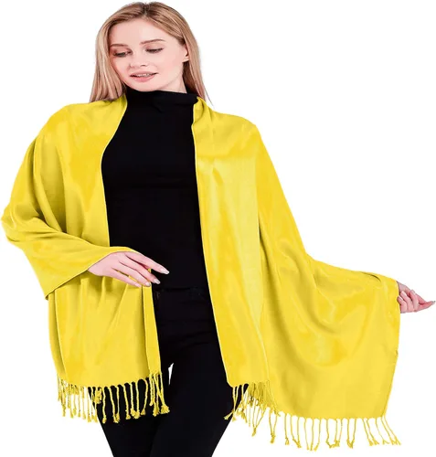 Vista 22 de CJ Apparel Solid Color Tassels Design Nepalese Shawl Seconds Scarf Wrap Stole Throw Head Wrap Pashmina Hand Made in Nepal Amarillo ámbar