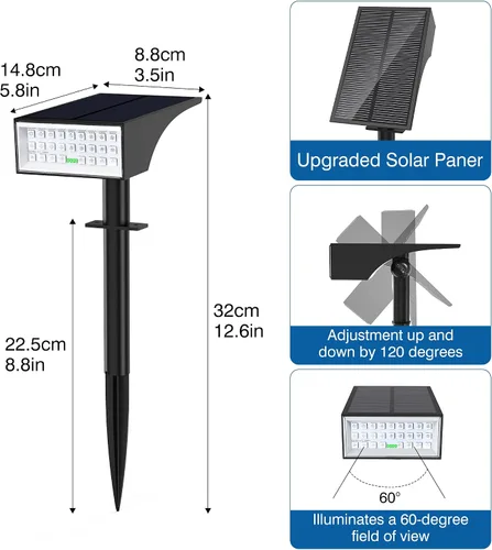 Vista 8 de Focos solares para exteriores con indicador de nivel de batería de 4 LED 2-Blanco fresco