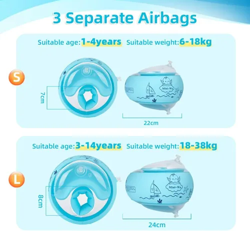 Vista 3 de Flotadores inflables de brazo para niños, bandas de brazo de natación rosa y azul para piscina, flotadores de brazo para piscina, alas de agua